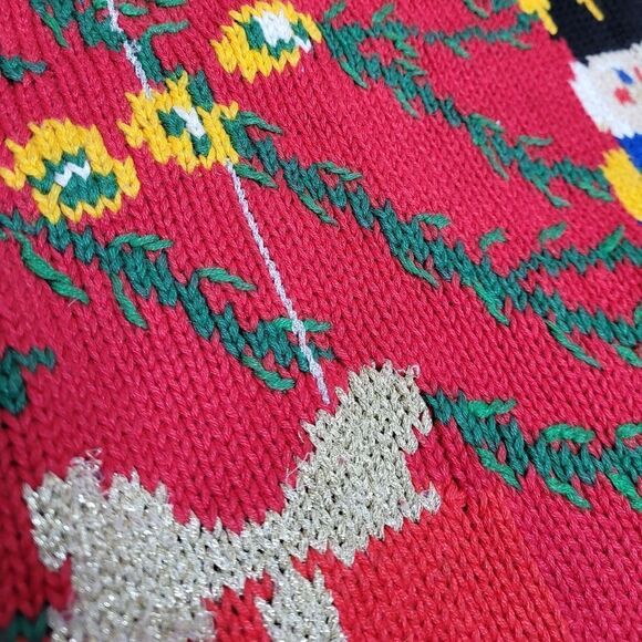 VINTAGE 90s red Nutcracker mock neck‎ Christmas holiday sweater M - Picture 4 of 10